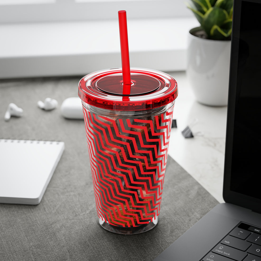 Sunsplash Tumbler with Straw, 16oz- Red