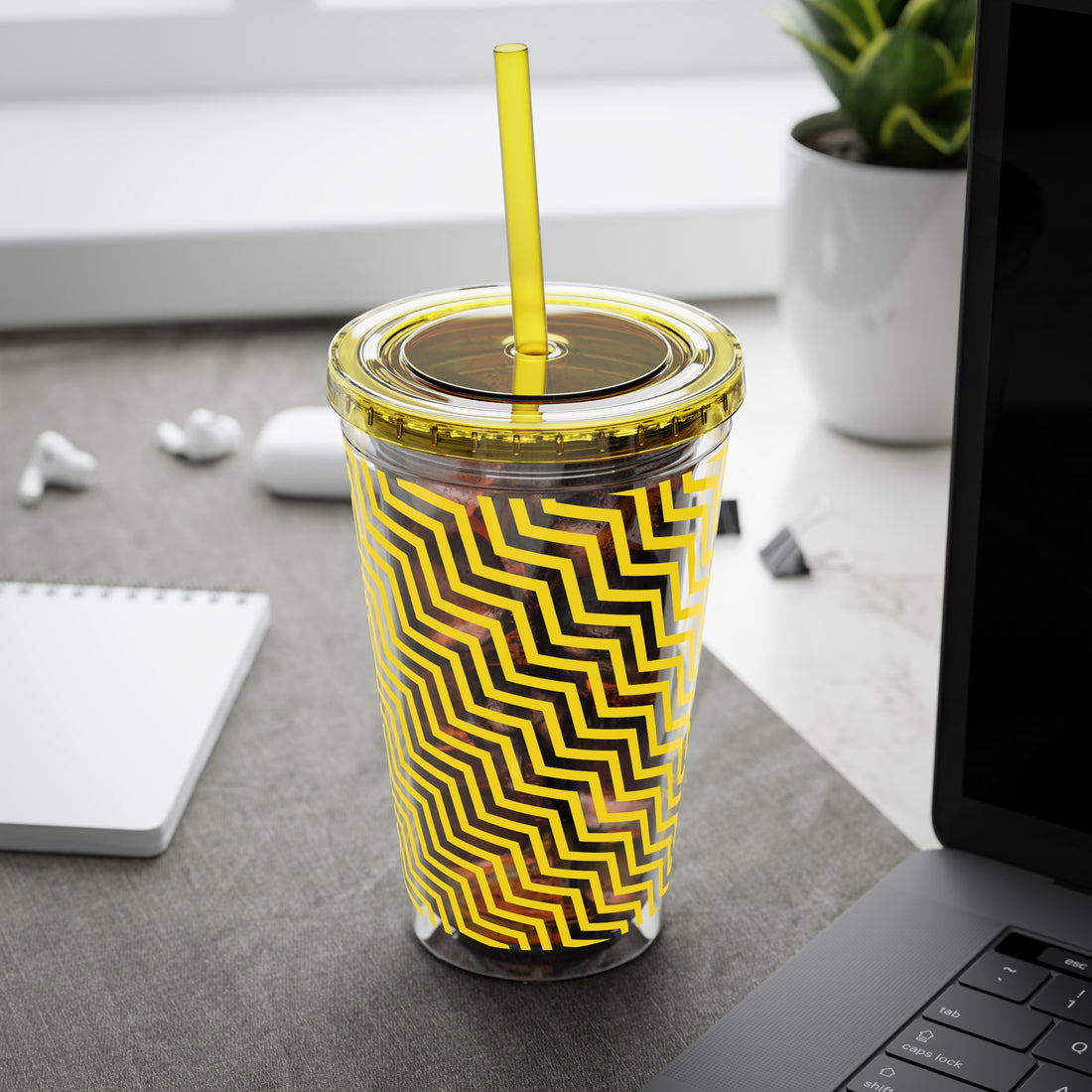 Sunsplash Tumbler with Straw, 16oz- Yellow