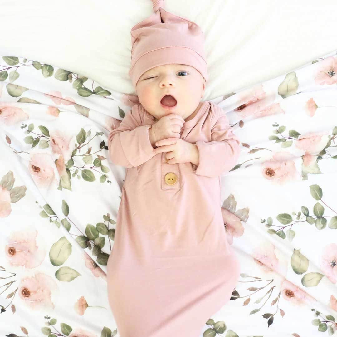 Solid Mauve Bamboo Baby Knot Gown &amp; Hat