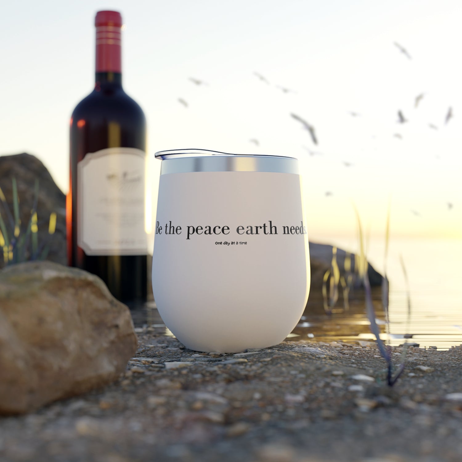 Copper Vacuum Insulated Cup, 12oz- White &quot;Be the Peace Earth Needs&quot;