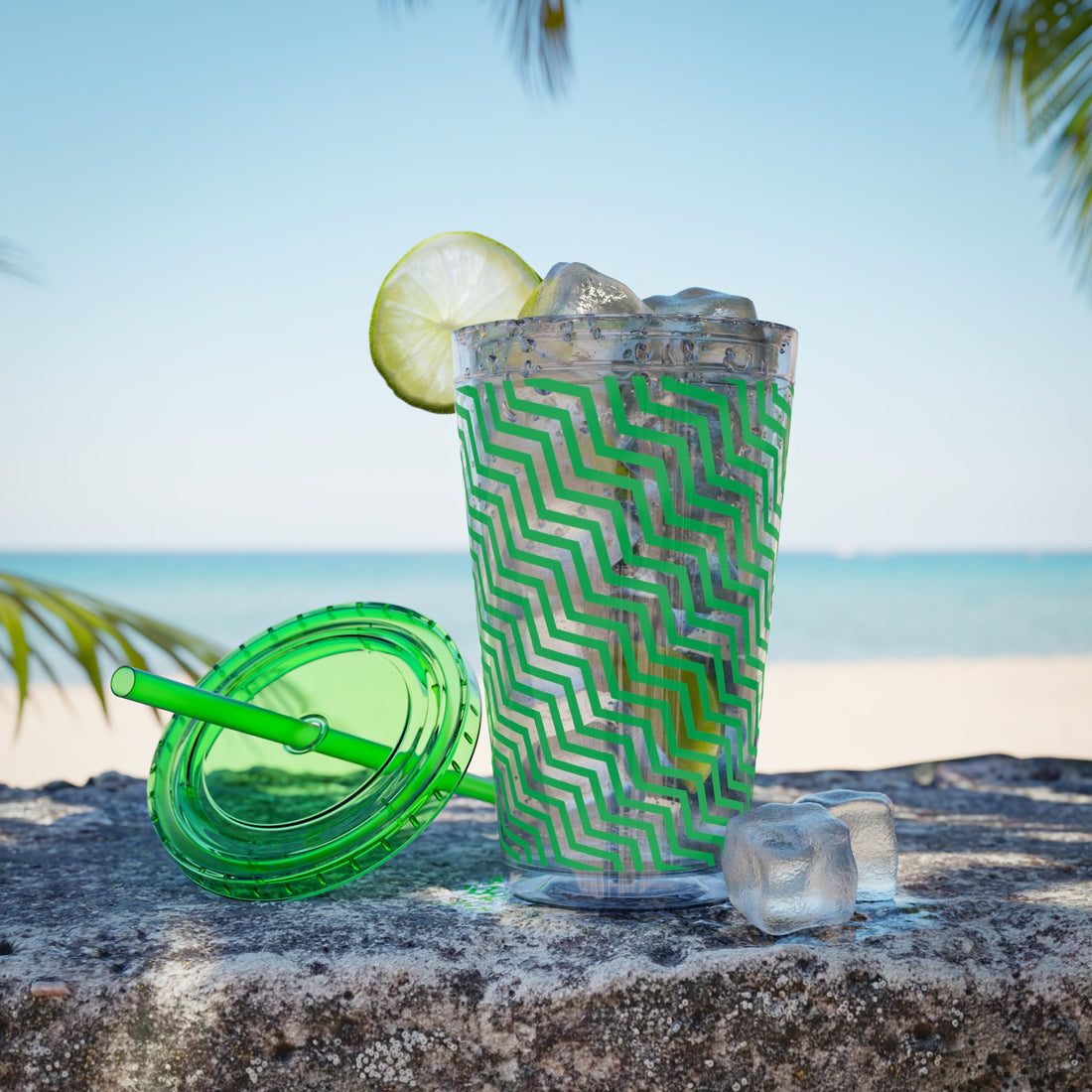 Sunsplash Tumbler with Straw, 16oz- Green
