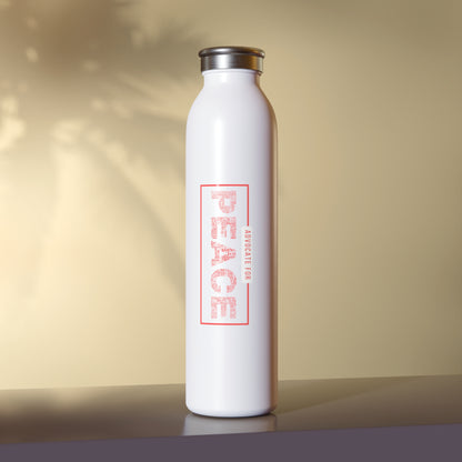 Slim Water Bottle &quot;Advocate for Peace&quot;, White