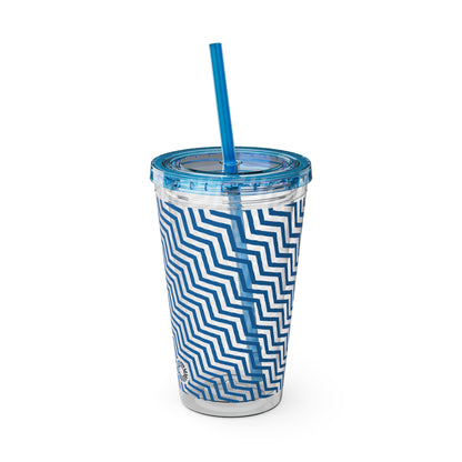 Sunsplash Tumbler with Straw, 16oz- Blue