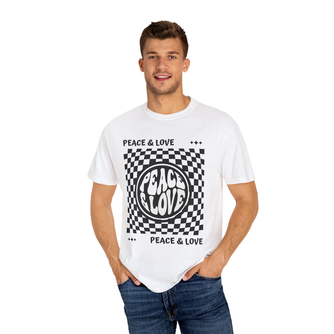 "Peace & Love" Garment-Dyed T-shirt Black/white
