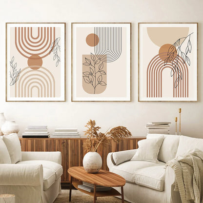 Boho Rainbow Sun Beige Abstract Leaves Poster Canvas Painting Wall Art Print Pictures Bedroom Living Room Interior Home Decor