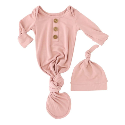 Solid Mauve Bamboo Baby Knot Gown &amp; Hat