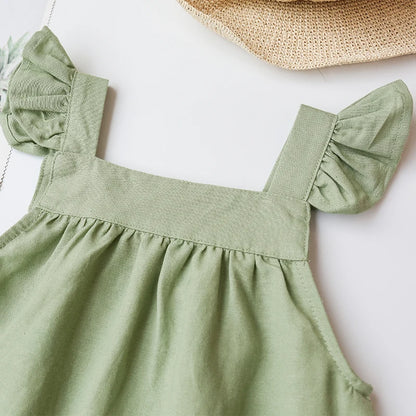 Girls Cotton and Linen Strap Dress Summer New Style Children&
