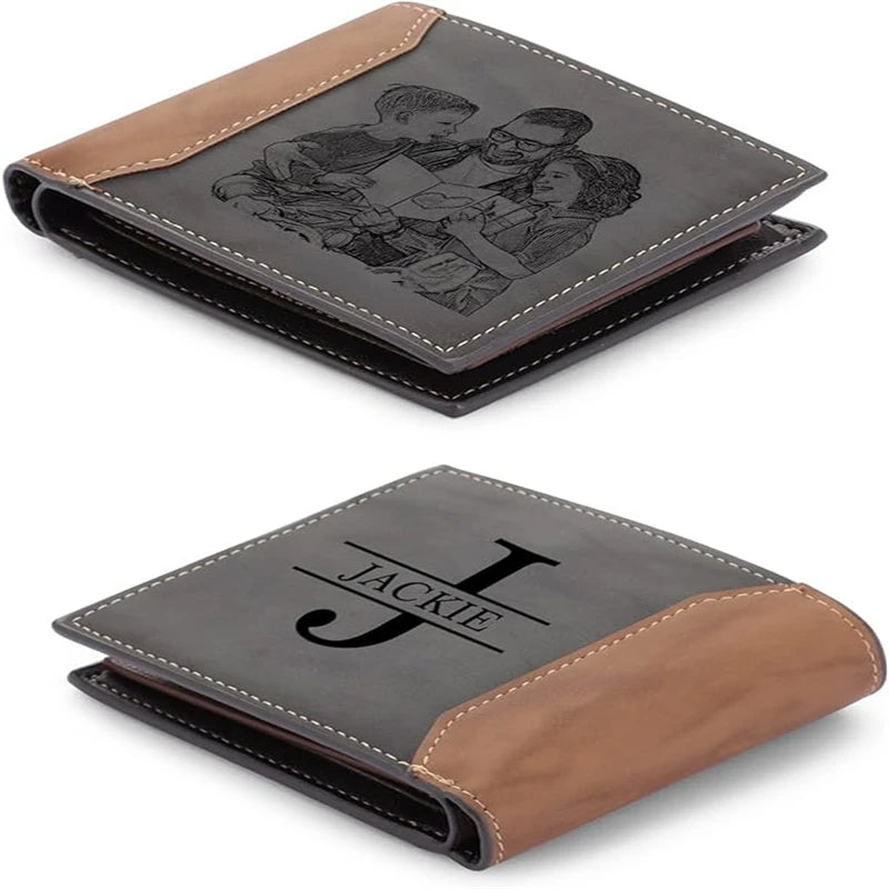 Custom Name Picture Card Holder Wallet Bifold Wallet for Men Gift for Husband Father&