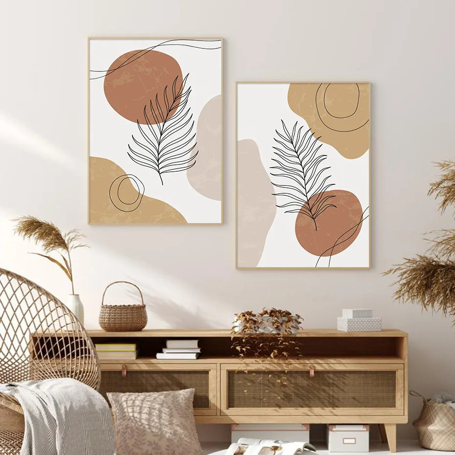 Abstract Geometric Leaves Line Modern Minimalist Posters Canvas Painting Wall Art Print Pictures Living Room Interior Home Decor