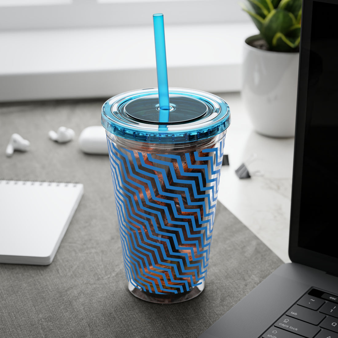 Sunsplash Tumbler with Straw, 16oz- Blue