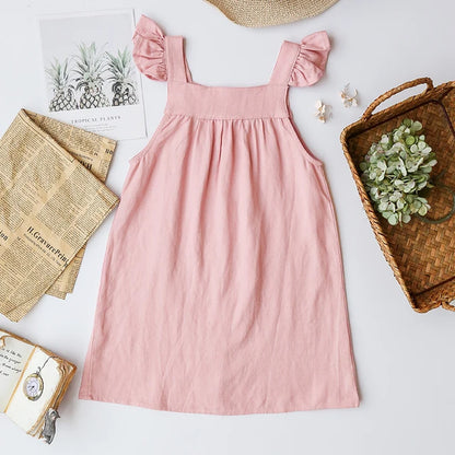 Girls Cotton and Linen Strap Dress Summer New Style Children&