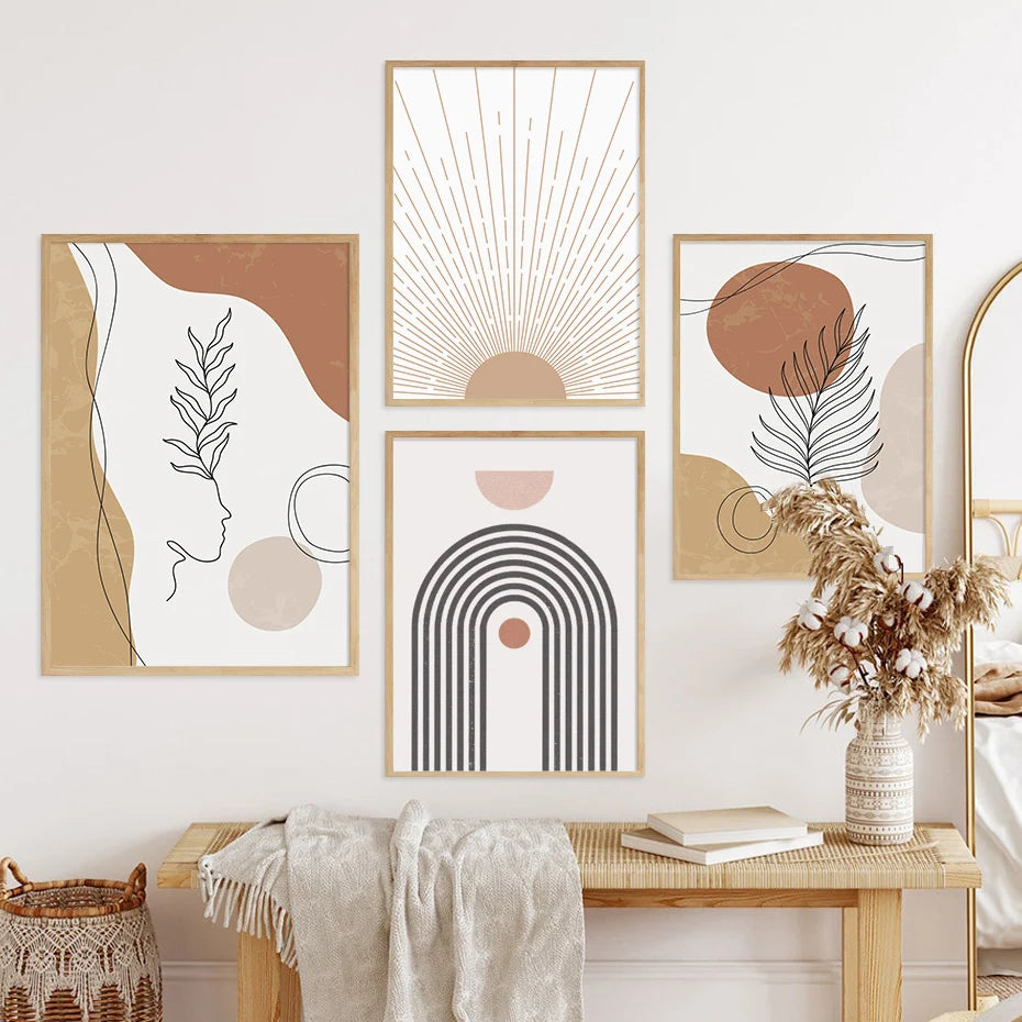 Abstract Geometric Leaves Line Modern Minimalist Posters Canvas Painting Wall Art Print Pictures Living Room Interior Home Decor