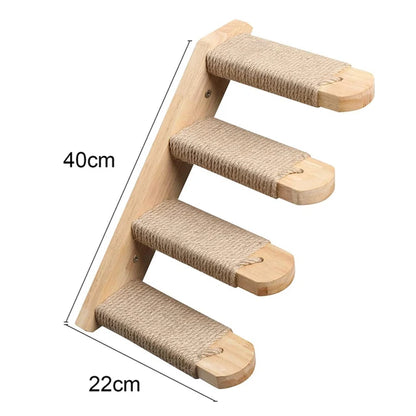 Cat Climbing Shelf Wall Mounted Four Step Stairway with Sisal Scratching Post for Cats Tree Tower Platform Jumping Pet Furniture