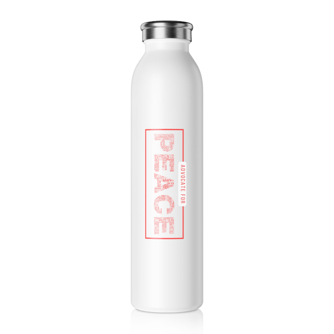 Slim Water Bottle "Advocate for Peace", White