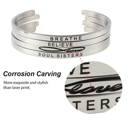Women Stainless Steel Bangle Inspirational Bracelets Custom Mantra Cuff Band Jewelry Gift for Women