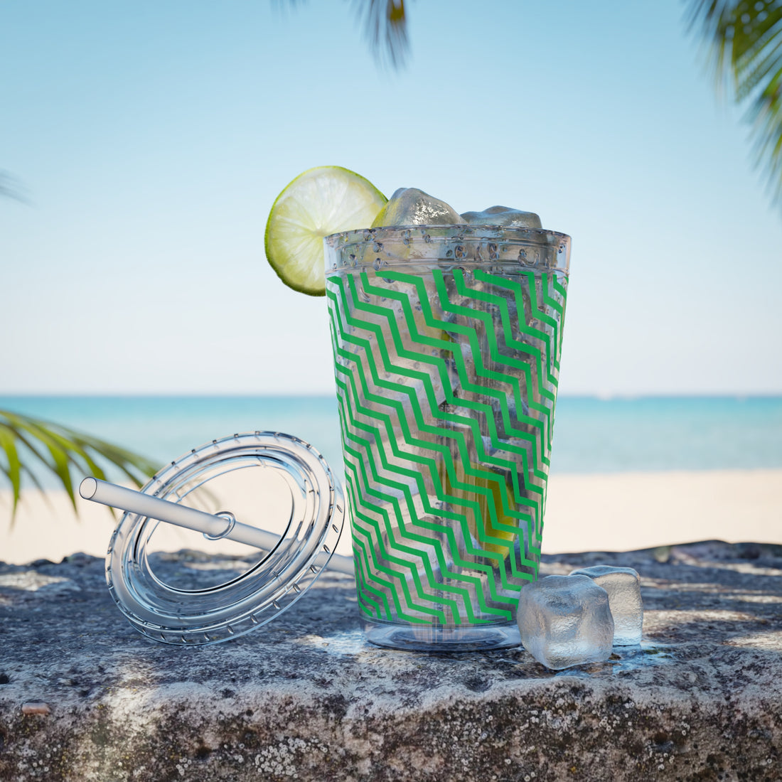 Sunsplash Tumbler with Straw, 16oz- Green