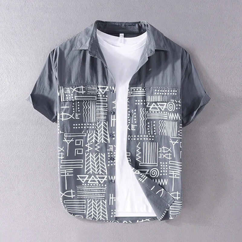 New Stylish Short Sleeve Casual Printing Cotton Shirt Men Brand Fashion Comfortable Top Clothes Camisa Masculina Dropshipping