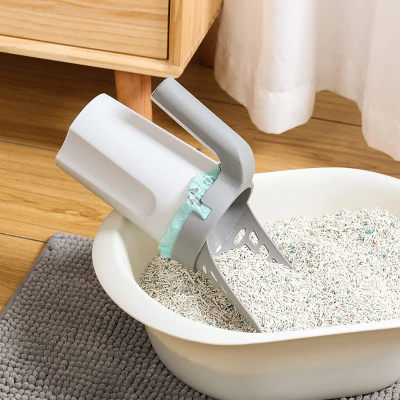 Cat Litter Scooper Portable Pet Cat Litter Sand Shovel with Storage Box (Random Color of Garbage Bags)