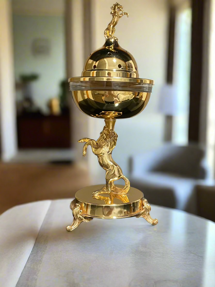 Incense holder, Golden Horse. Medium