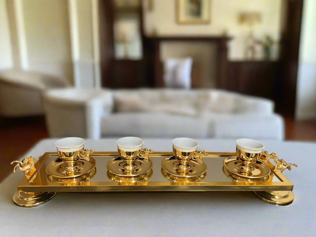 Rectangular Tray, Golden Horse. 40 cm.