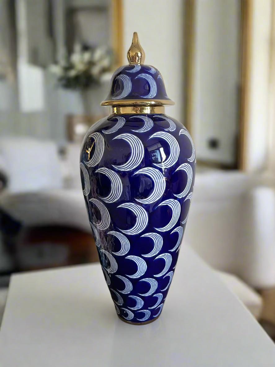 Decorative Jar, Navy Golden Moon. 65 cm.