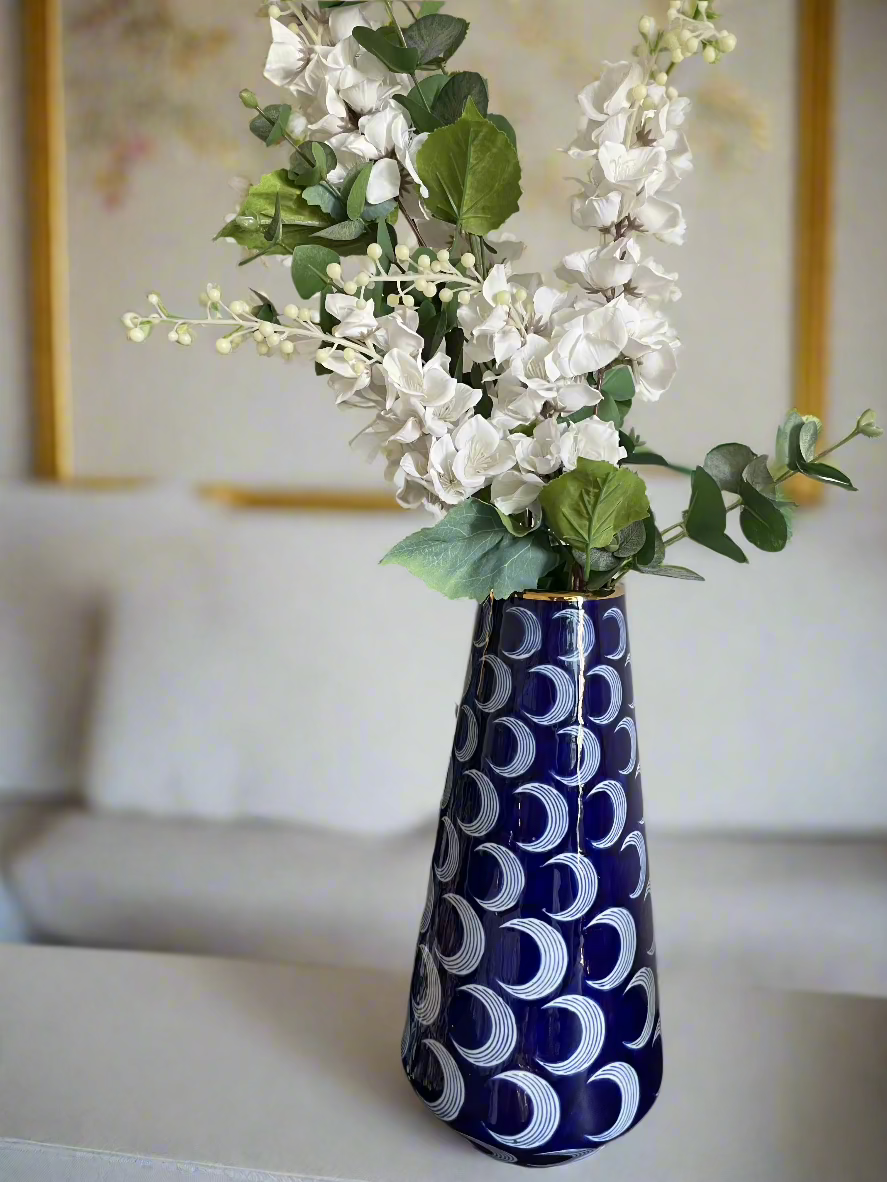 Decorative Vase, Golden Moon, Navy, 65 cm