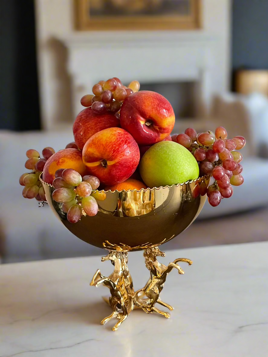 Large Bowl, Golden Horse. 30 cm.