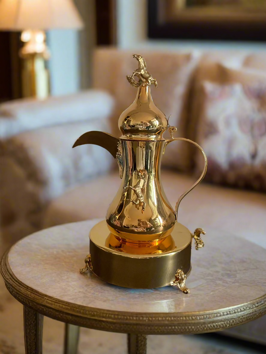 Kahva Pot with Burner, Golden Horse. 35 cm.