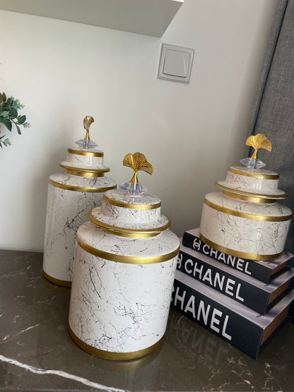 Three-piece Ginger Vases, Sea Shell Design. Antique feel