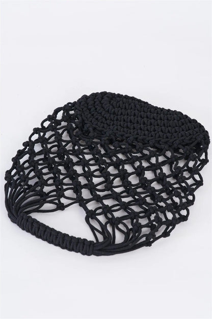 Black Net Crochet Mesh Beach Bag Handbag