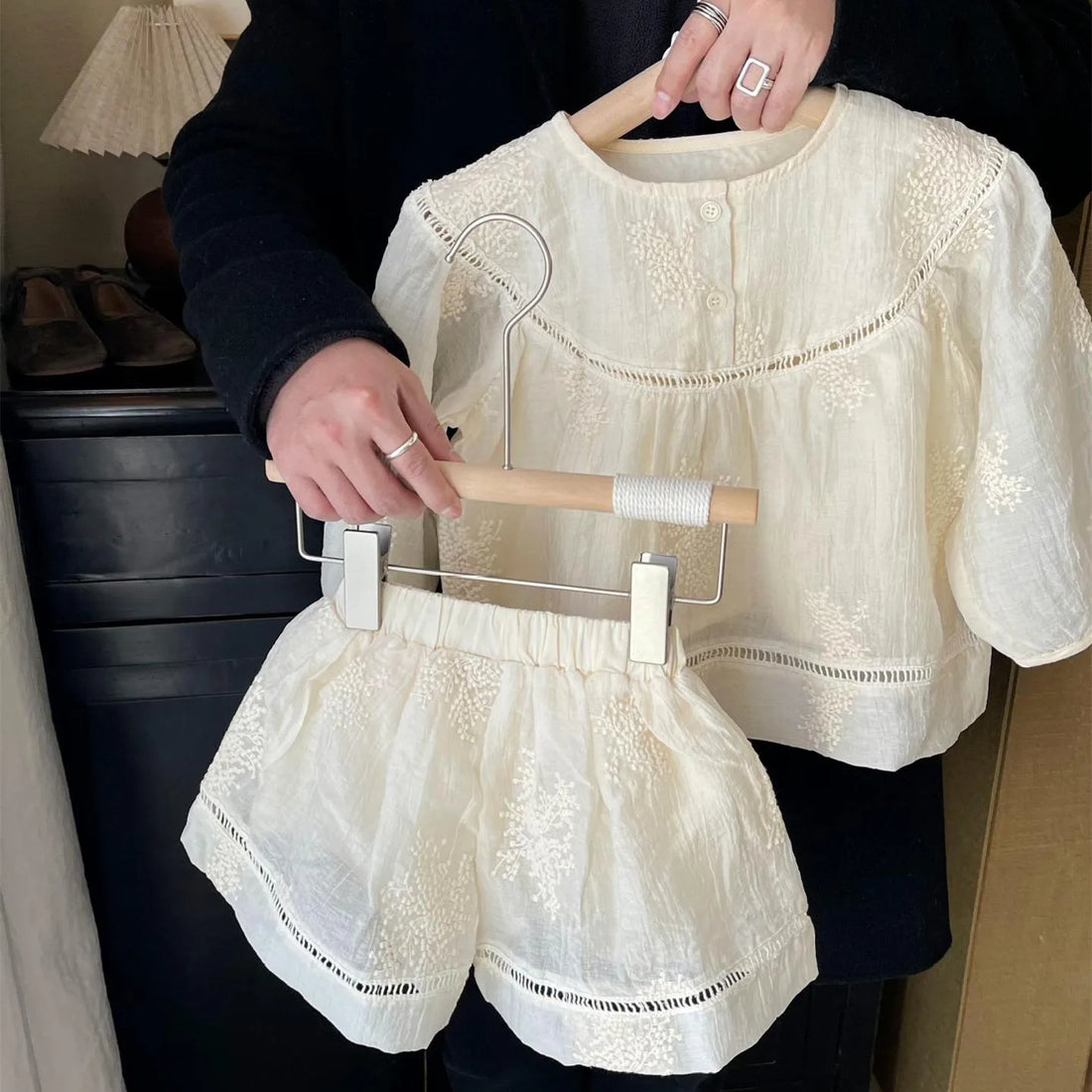 Baby Girl Embroidery Set Beige