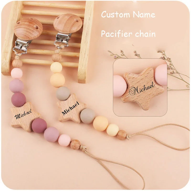 Personalized Wooden  Baby Pacifier Chain