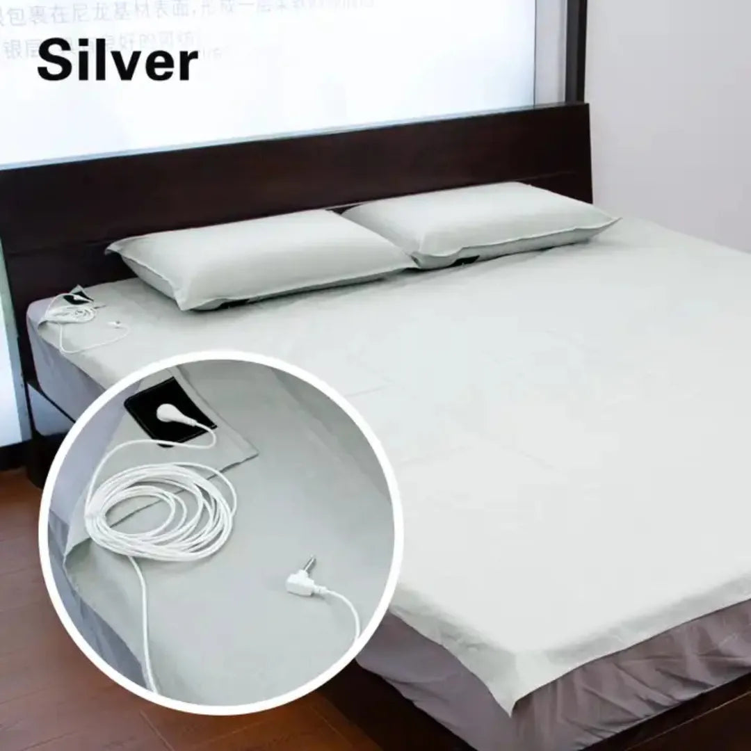 Grounding Flatted Bed Sheets with 10% Silver Fiber &amp; Organic Cotton- Conductive with Grounding Cord, Grounding Keep Good Sleep