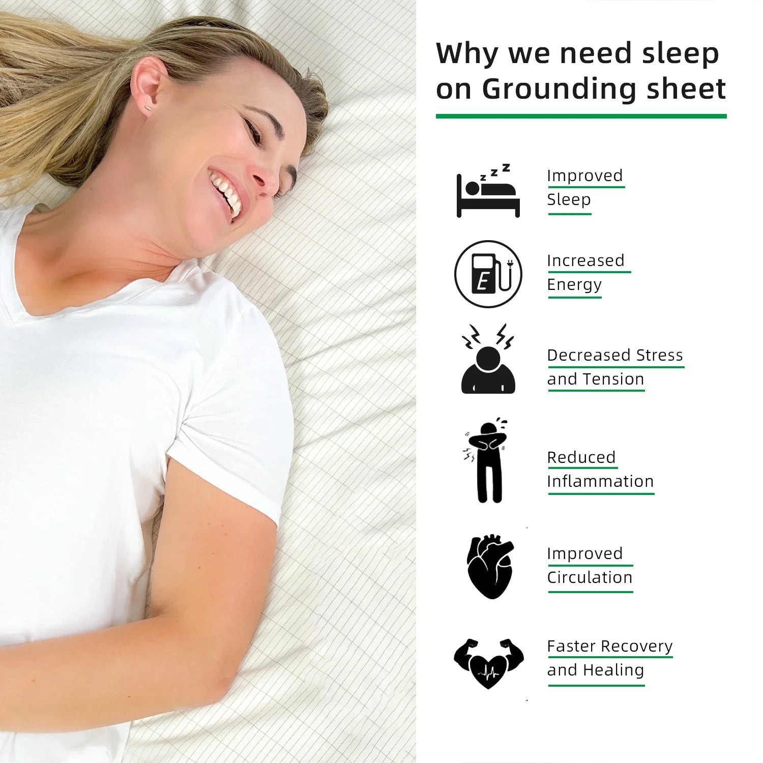 Grounding Flatted Bed Sheets with 10% Silver Fiber &amp; Organic Cotton- Conductive with Grounding Cord, Grounding Keep Good Sleep