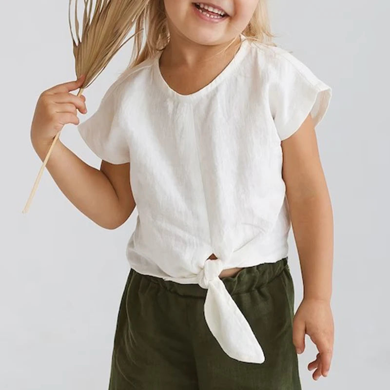 Casual Cotton and Linen White Tank Top With Knot