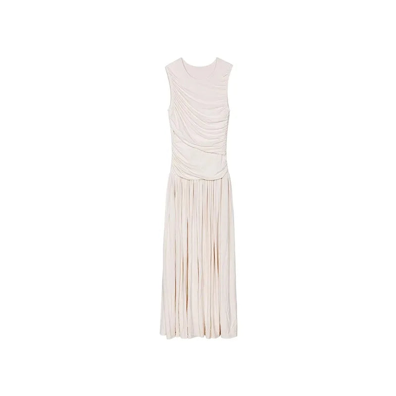White Pleated Long Summer Dress For Women