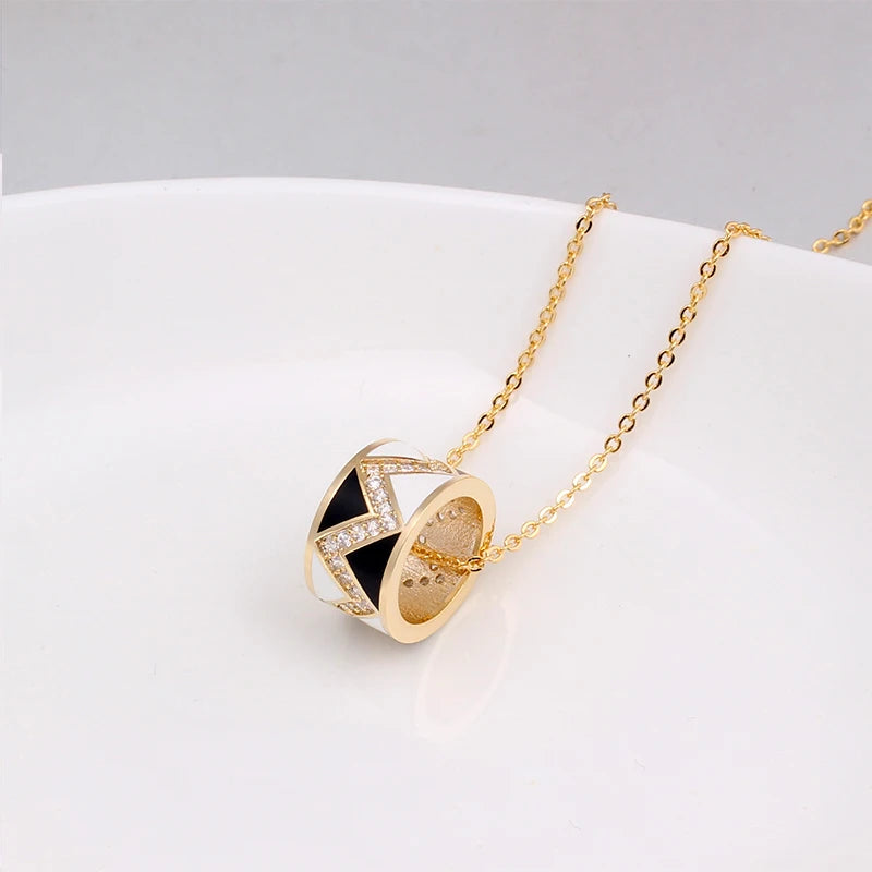 Geometric Gold-plated Pendant/Earrings, White / Black