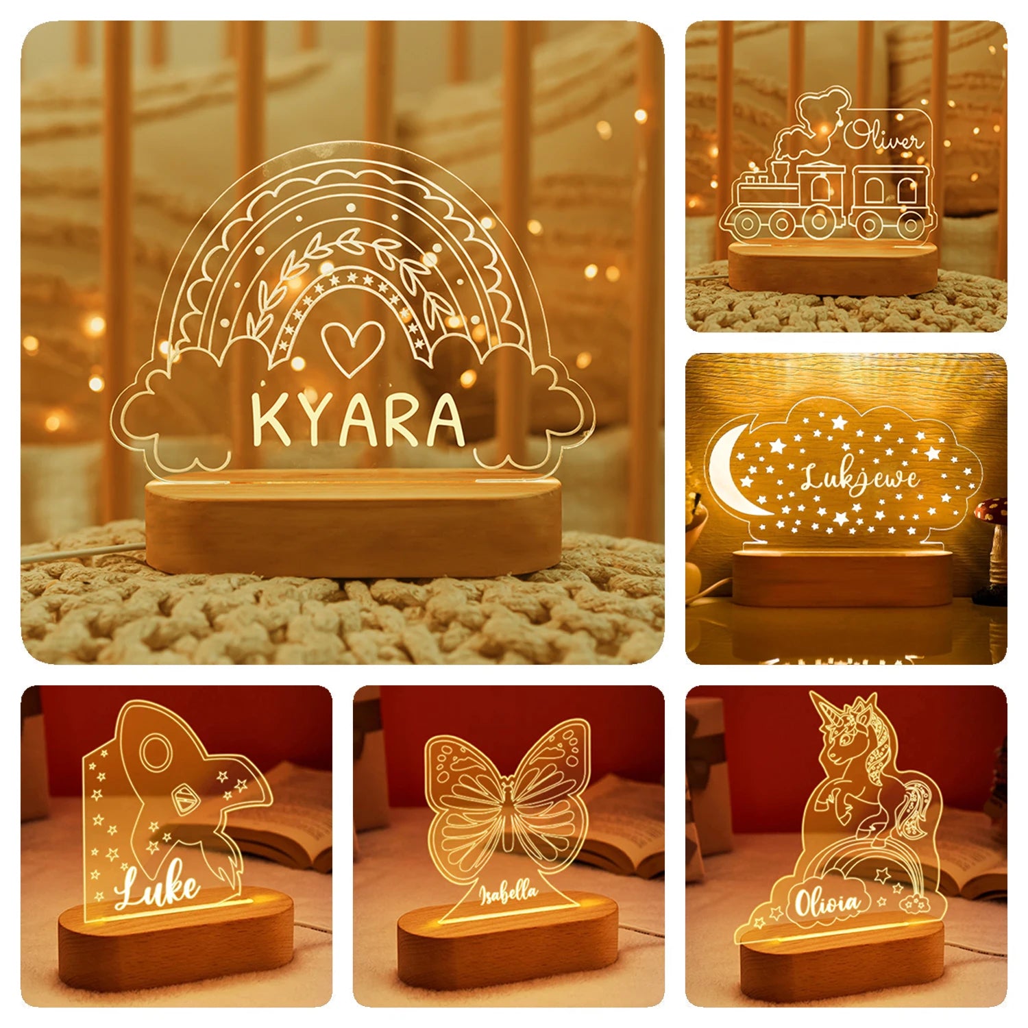 USB Night Light Personalized Children Name Lamp Nursery