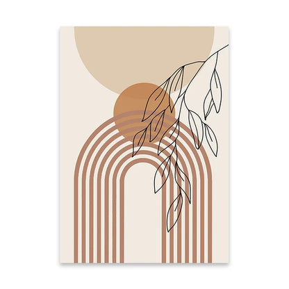 Boho Rainbow Sun Beige Abstract Leaves Poster Canvas Painting Wall Art Print Pictures Bedroom Living Room Interior Home Decor