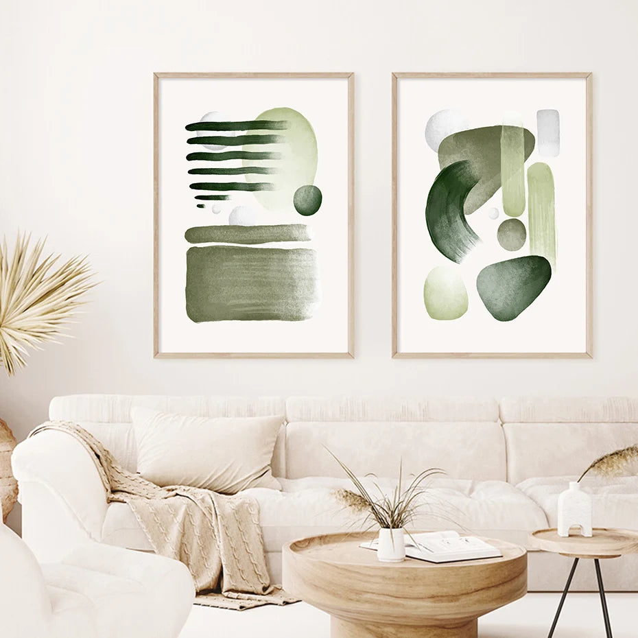 Abstract Green Geometric Brush Watercolor Boho Posters Canvas Painting Wall Art Print Picture Living Room Interior Home Decor