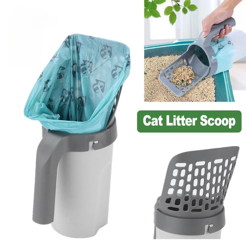 Cat Litter Scooper Portable Pet Cat Litter Sand Shovel with Storage Box (Random Color of Garbage Bags)