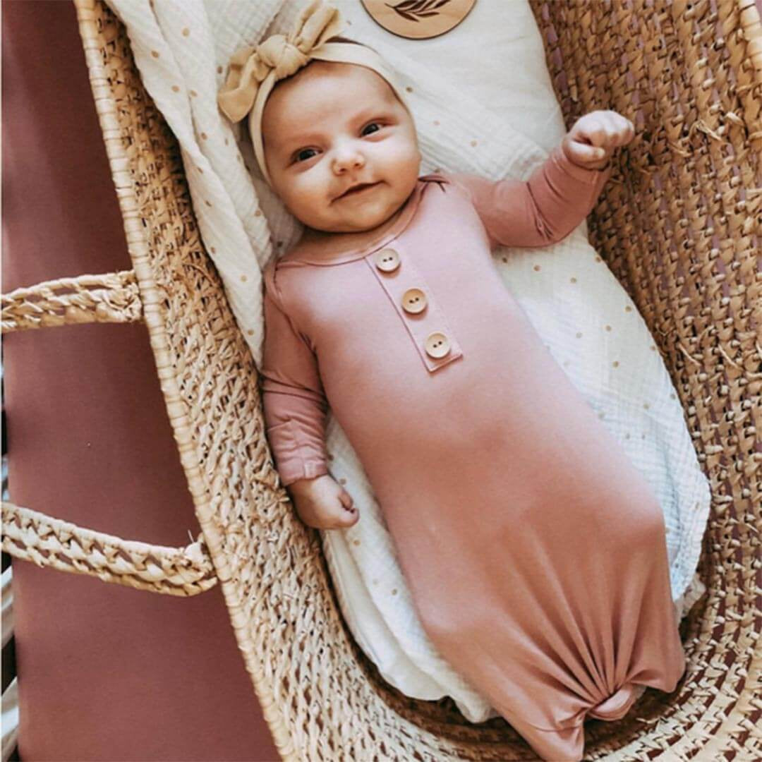 Solid Mauve Bamboo Baby Knot Gown &amp; Hat