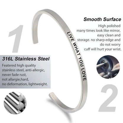 Women Stainless Steel Bangle Inspirational Bracelets Custom Mantra Cuff Band Jewelry Gift for Women
