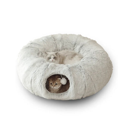 2 in 1 round Cat Beds House Funny Cat Tunnel Toy Soft Long Plush Dog Bed for Small Dogs Basket Kittens Bed Mat Kennel Deep Sleep