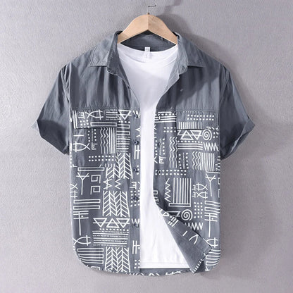 New Stylish Short Sleeve Casual Printing Cotton Shirt Men Brand Fashion Comfortable Top Clothes Camisa Masculina Dropshipping