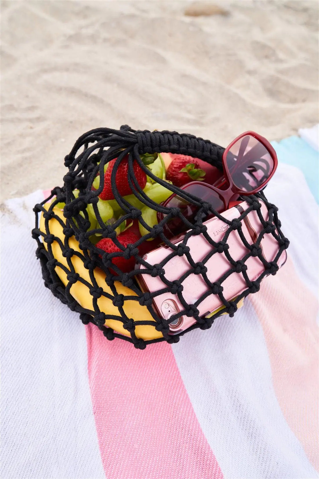 Black Net Crochet Mesh Beach Bag Handbag