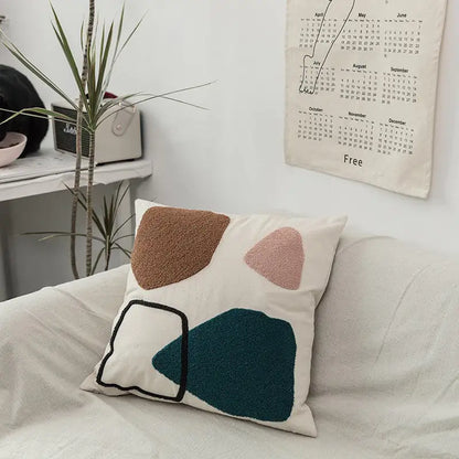Cheeky Cat &amp; Monstera Leaf Embroidered Cushion Cover