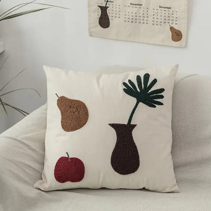 Cheeky Cat &amp; Monstera Leaf Embroidered Cushion Cover